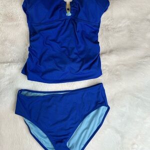 Aidonger Women’s Size Large Ribbed Two Piece Tankini Royal Blue New 30